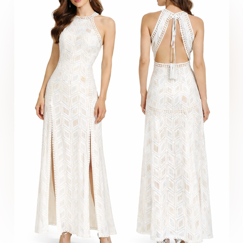 Gorgeous Cream Intricate Halter Lace Dress